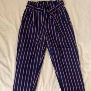 waist tie, striped pants